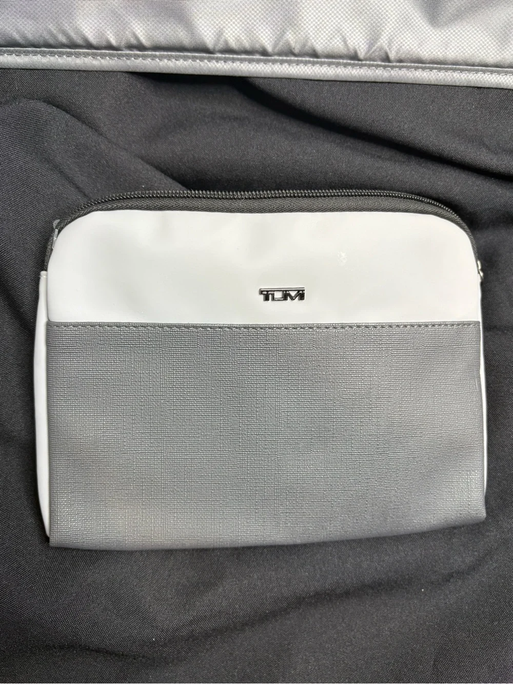Tumi Two-Tone Gray and White Toiletry Pouch plus Garment bag